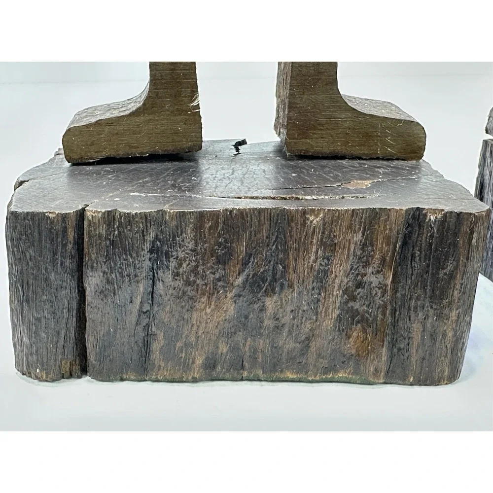 Vintage Panama Train Railroad Rail Wood Tie 1853-69 Book Ends Set Brutalist